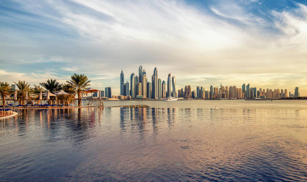 A serene sunset over the Dubai skyline, illustrating the setting for closing and liquidating companies in the Emirates.